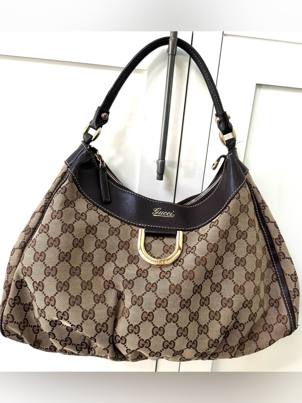 GUCCI Abbey D Ring GG Canvas Hobo Shoulder Bag Large Monogram Brown - Picture 7 of 13